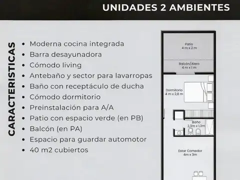 Departamento 2 ambientes con 1 baño