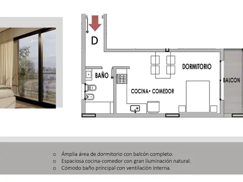 Departamento Monoambiente con 1 baño