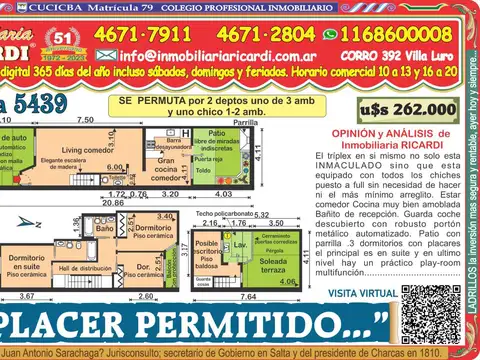 PLACER PERMITIDO.. arquitectonico triplex  PI-PI-QU-QU 