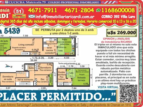 PLACER PERMITIDO.. arquitectonico triplex  PI-PI-QU-QU 