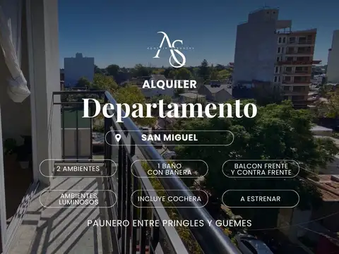 ALQUILER departamento DOS ABIENTES balcon frente y contra frente.