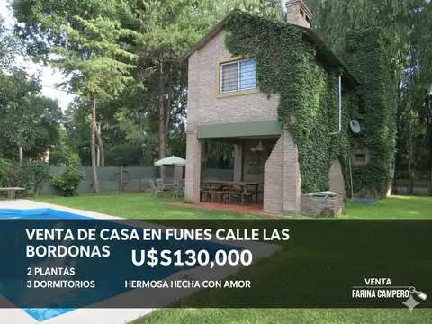 Hermosa Casa de 3 Dormitorios con Jardin y Pileta. En Funes.