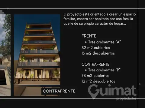 90m2 Semipisos de 3 Ambientes con balcon terraza, Blanco encalada y Tronador.