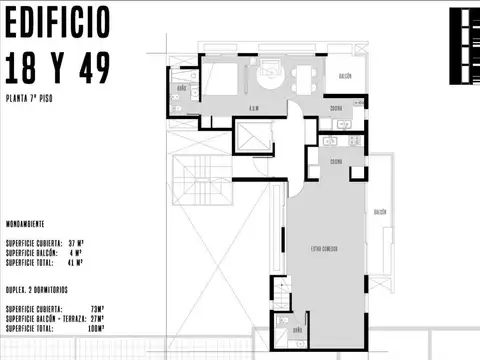 Departamento 2 ambientes con 1 baño