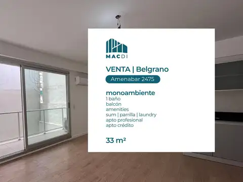 Excelente Dpto. monoambiente en Venta.