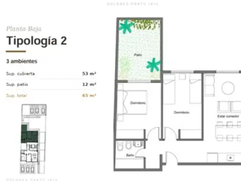 Departamento 2 ambientes con 1 baño