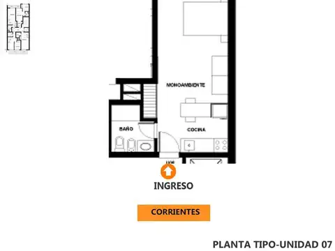 Departamento Monoambiente con 1 baño