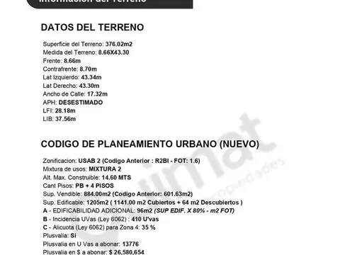 Terreno en Venta de 376,0 m2
