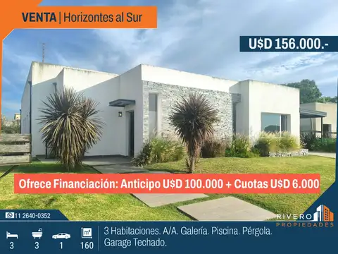 Casa oportunidad-Financiada-3 Habitaciones-Piscina-Horizontes al Sur