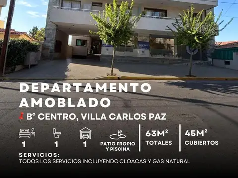 Venta Departamento Amoblado De 1 Dormitorio Con Cochera Patio Y Pileta En Centro De Villa Carlos Paz