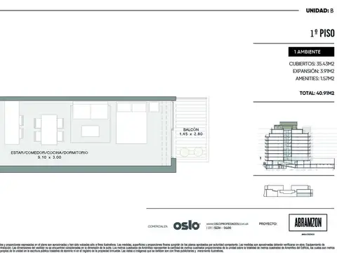 Departamento Monoambiente con 1 baño