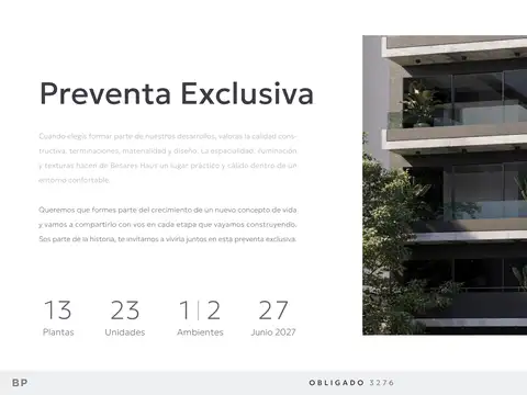 Venta Departamento Monoambiente en Obligado Haus