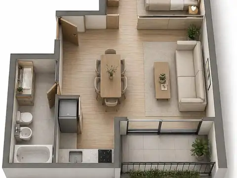 Departamento Monoambiente con 1 baño