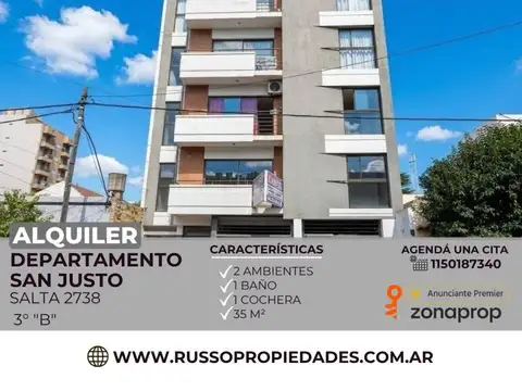 Alquiler Departamento 2 Ambientes con Cochera San Justo