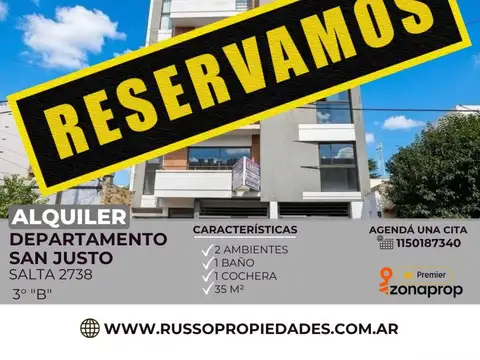 Alquiler Departamento 2 Ambientes con Cochera San Justo