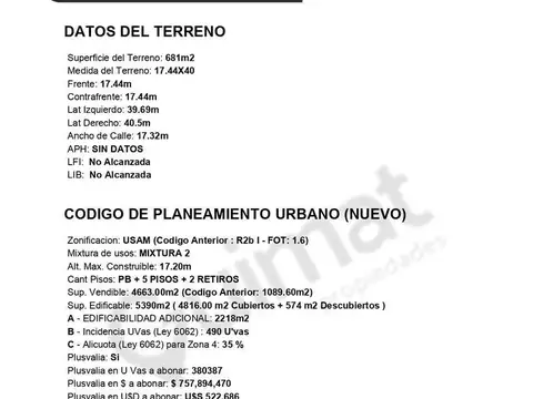 Terreno en Venta de 681,0 m2