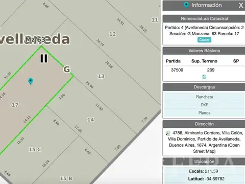 Venta de lote de 209 m2 en Villa Dominico