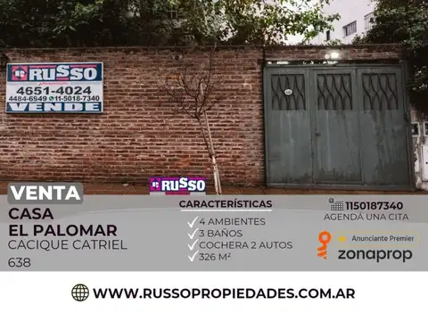 Venta Casa de 4 ambientes con Jardín -  El Palomar, Morón