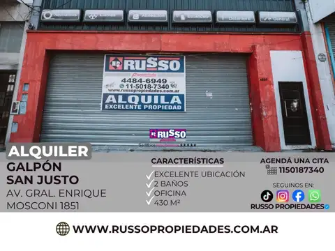 Galpón en Alquiler en San Justo, Partido de La Matanza