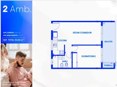 Departamento de 2 AMB en venta