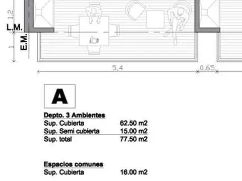 Departamento 3 ambientes con 2 baños