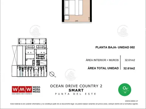 Monoambiente Loft en venta en Ocean Drive country, Roosevelt , punta del este