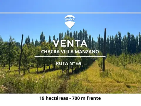 VENTA CHACRA 19 HECT FRENTE RUTA VILLA MANZANO 