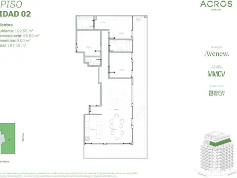 Departamento de 4 ambientes con terraza en venta en Chacarita