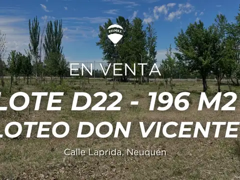 Lote D22 En Venta Loteo Don Vicente En Neuquén