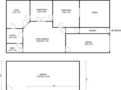 Casa 3 ambientes con 1 baño