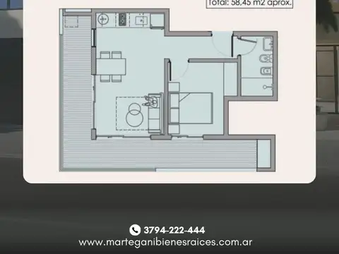 Departamento 2 ambientes con 1 baño