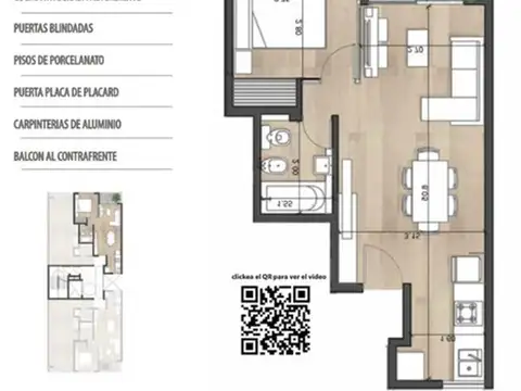 Departamento 2 ambientes con 1 baño