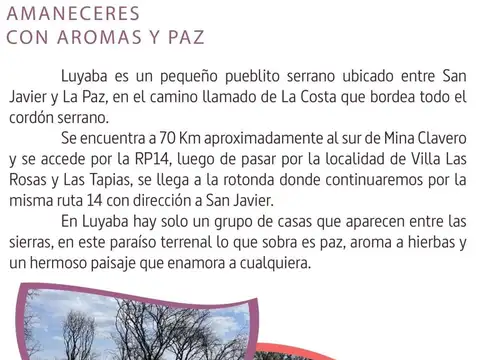 Terreno en Venta en Luyaba, San Javier