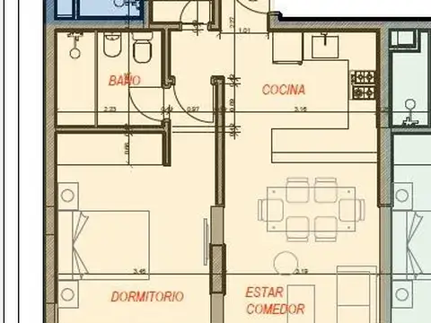 Departamento 2 ambientes con 1 baño