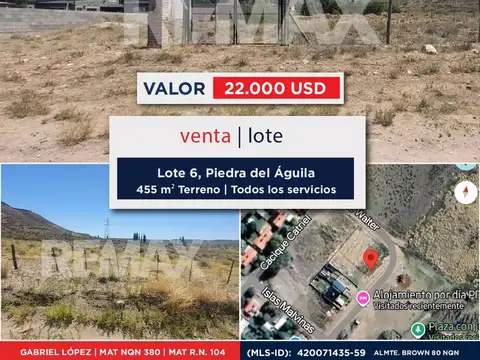 VENTA LOTE 6 PIEDRA DEL AGUILA