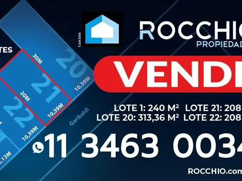 Terreno en Venta 20  mts Fondo