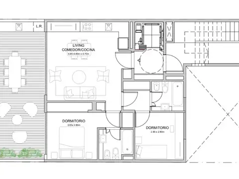 Departamento 3 ambientes con 2 baños