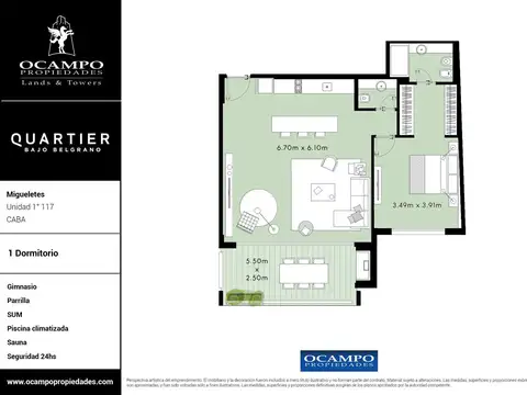 Departamento en Venta de 1 dormitorio