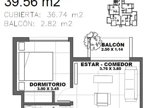 Departamento 2 ambientes con 1 baño