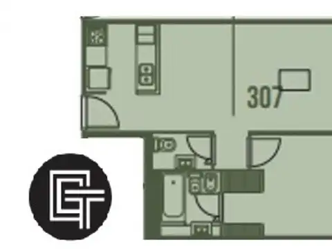 Departamento 2 ambientes con 2 baños