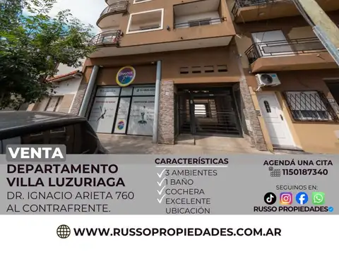 Venta departamento 3 ambientes Villa Luzuriaga
