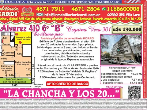 LA CHANCHA Y LOS VEINTE Sólido 3 amb. al frente con balcón