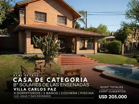 Casa de categoría en venta 4 dormitorios pileta en solares de las ensenadas - villa carlos paz