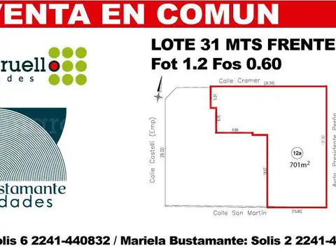 Terreno en Venta 31,24  mts Frente