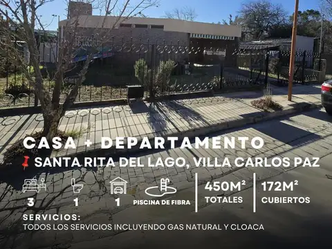 VENTA CASA 3 DOR     DPTO EN SANTA RITA- VILLA CARLOS PAZ