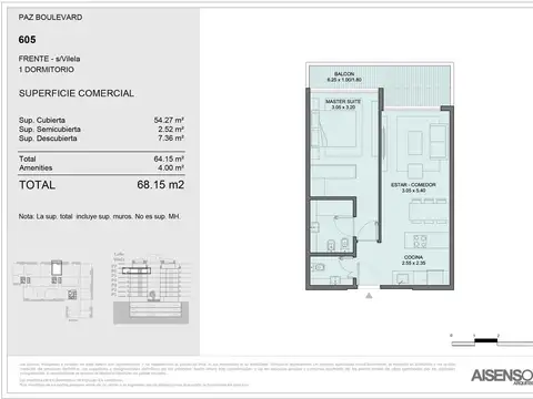 Departamento en Venta de 1 dormitorio