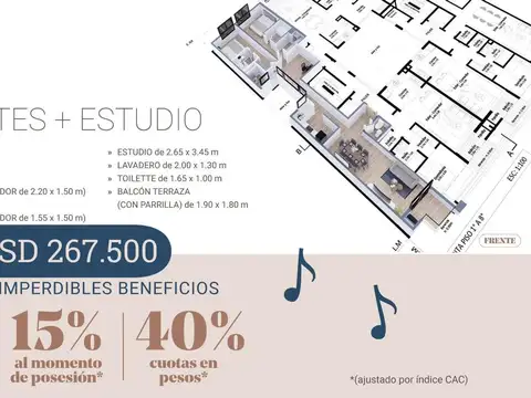 3 AMBIENTES con ESTUDIO - Developer XV Symphony