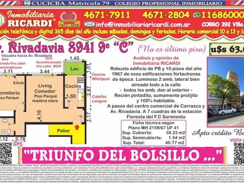 TRIUNFO DEL BOLSILLO - Luminoso 2 amb. lateral bien aireado