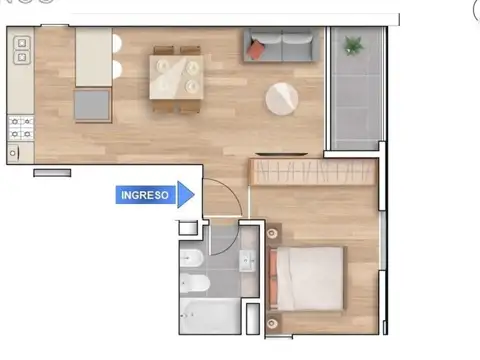 Departamento 2 ambientes con 1 baño