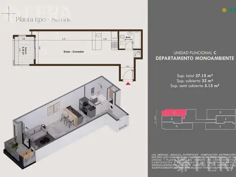 Venta Departamento 1 ambiente con balcón en Wilde